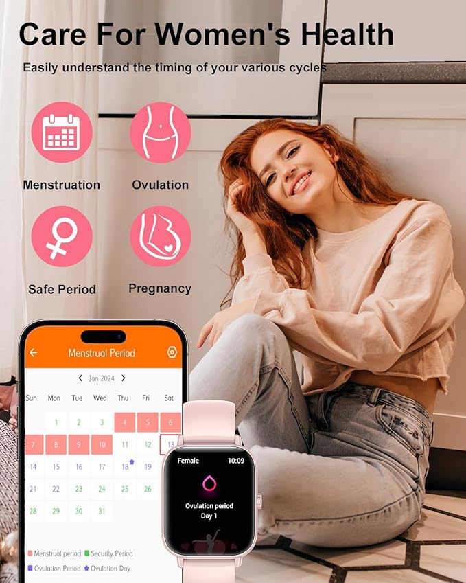 Smart Watch for Women with Bluetooth Call Answer/Dail,1.85" DIY Dial Fitness Watch with Heart Rate Sleep Monitor Step Counter 120+ Sports Modes Waterproof Women's Smart Watch for Android iOS (Pink)