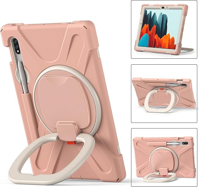 360 Rotation Portable Case for Galaxy Tab S8 11/'' / S7 11 inch with S Pen Holder Rugged Rotating Stand Hand Strap Shoulder Carrying Outdoor Cover (Pink)