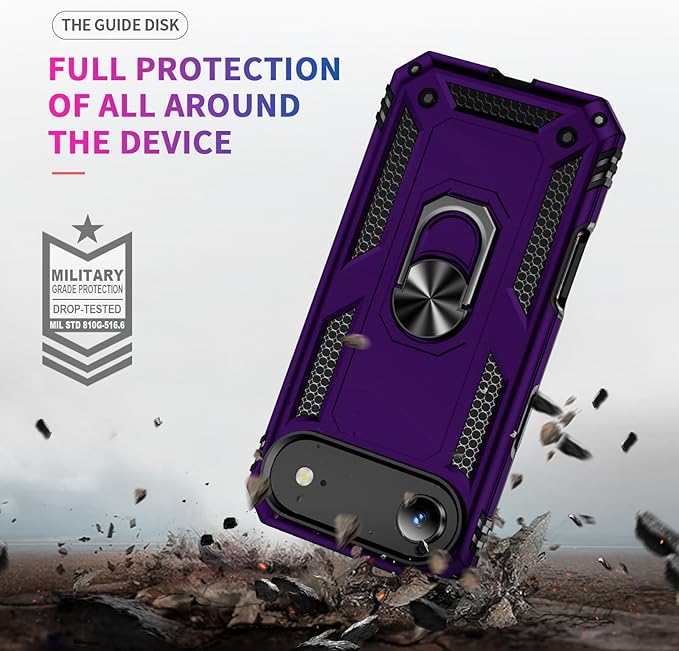 ADDIT Compatible with iPhone 17 Air Case with Tempered Glass Screen Protector, Adjustable Kickstand Ring, Military-Grade Heavy Duty Protection, Shockproof, Anti-Fingerprint,Purple