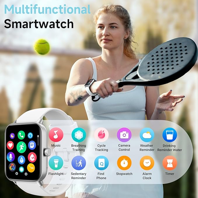 Smart Watches for Women Android & iPhone, Alexa Built-in, 1.85" Fitness Tracker with Answer/Make Calls, IP68 Waterproof Fitness Watch,Heart Rate, Sleep, SpO2 Monitor,Pedometer, White
