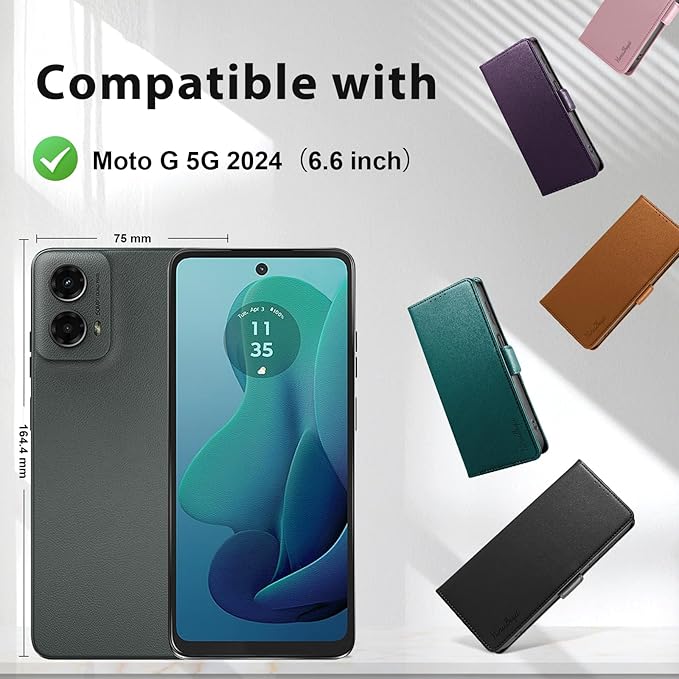 Wallet Flip Case for Moto G 5G (2024) - [RFID Blocking] Luxury PU Leather Card Holder Magnetic Phone Cover with Kickstand,Shockproof Protective Case,Brown