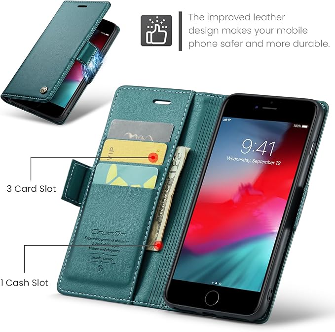 for iPhone 8 Plus & 7 Plus Case, Premium PU Leather Wallet Case Flip Cover with [RFID Blocking][Card Holder][Stand Function] Shockproof Protective for iPhone 8 Plus & 7 Plus, Blue-Green