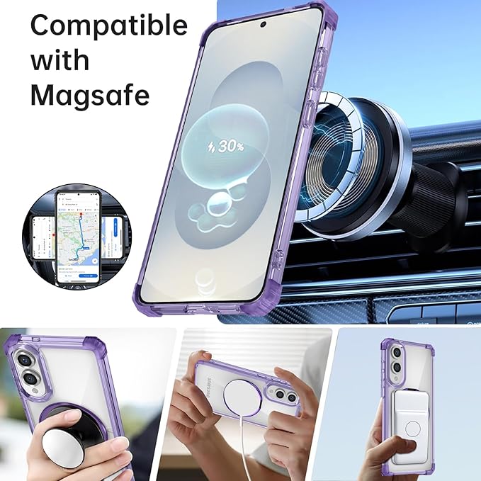 for Samsung Galaxy S25 Edge Case Compatible with MagSafe Magnetic,with Screen Protector,with Kickstand Ring Military Grade Drop Heavy Duty Protection Shockproof for S25 Edge Phone Case Purple