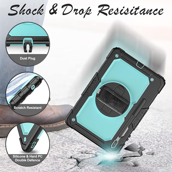 Case for Samsung Galaxy Tab S8 Plus 2022/S7 FE/S7 Plus 5G 12.4-inch Tablet Case Protective [with Screen Protector], Rotatable Kickstand, S Pen Holder, Hand/Shoulder Strap (SkyBlue)