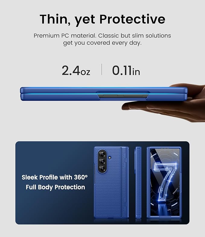 for Samsung Galaxy Z Fold 7 Case with Stand, Front Screen Protector, Hinge Protection, Slim & Rugged, Full Body Hard Cover, Daily Drop Protective Case for Samsung Z Fold 7 5g 2025, Royal Blue