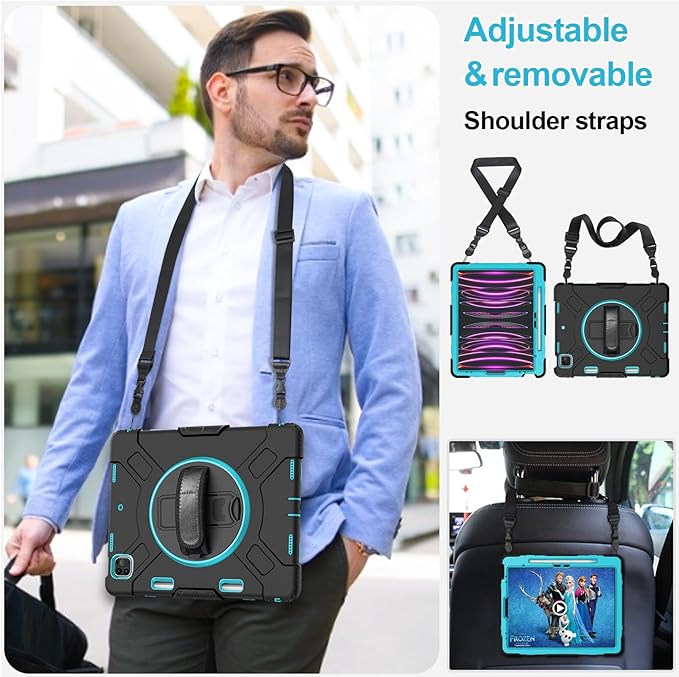 Case for iPad Pro 12.9 2022/2021/ 2020/2018: Cover for iPad Pro 12.9 6th/ 5th/ 4th/ 3rd Generation with Screen Protector- Stand- Pencil Holder- Handle- Shoulder Strap Mint Green