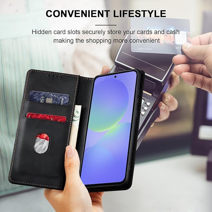 Jasonyu Flip Wallet Case for Samsung Galaxy A36 5G,Leather Magnetic Folio Cover with Card Holder,Kickstand - TPU Shockproof Durable Protective Phone Case,Black