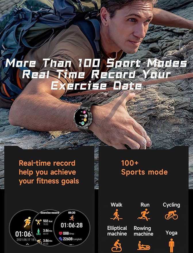 Military Smart Watch for Men, 800mAh Big Battery Smart Watches with LED Flashlight for Android iOS, Answer/Make Call, Fitness Tracker, Blood Oxygen/Heart Rate Monitoring, Sleep Track (2 Bands, Black)