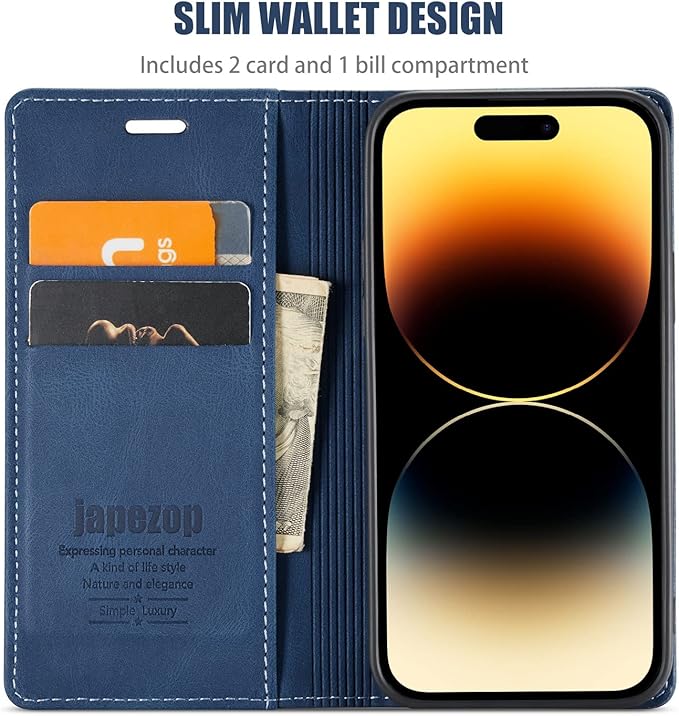 japezop Compatible with iPhone 14 Pro Wallet Case,with [RFID Blocking] Credit Card Slots Folio Magnetic Stand,Leather Flip Case Wallet for iPhone 14 Pro 5G 6.1 Inch(Blue)
