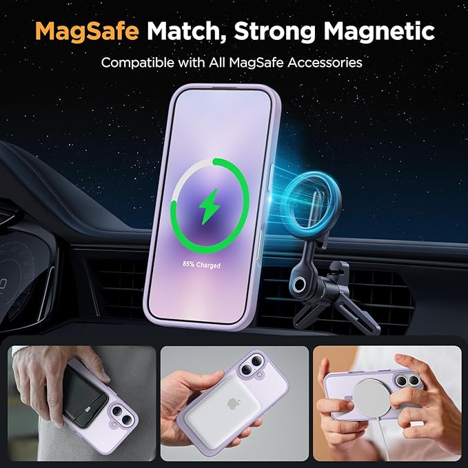 Miracase Magnetic for iPhone 17 Case (Compatible with MagSafe) with Screen Protector Military-Grade Protection, Anti-Fingerprint Translucent Matte Phone Cover for iPhone 17 6.3 inch, Light Purple