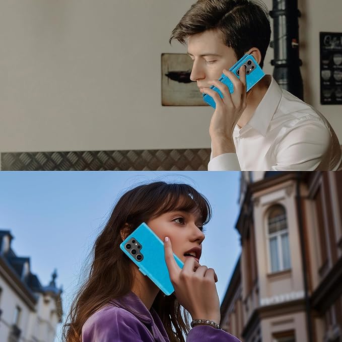 MONASAY Wallet Case Fit for Samsung Galaxy S24 Ultra 5G，[Lens & Glass Screen Protector] [RFID Blocking] Flip Folio Leather Cell Phone Cover with Credit Card Holder, 6.8 inch, Light Blue