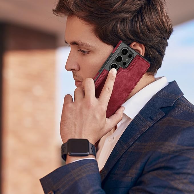 DJDUCK Designed for Samsung Galaxy S25 Ultra Case Wallet with Card Holder, [Magnetic Clasp Cover] [RFID Blocking Leather Protection] Shockproof Women Men Cases for Samsung S25 Ultra Red