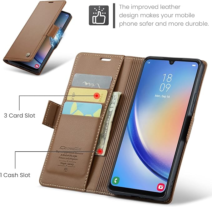 for Samsung Galaxy A34 5G Case, Premium PU Leather Wallet Case Flip Cover with [RFID Blocking][Card Holder][Stand Function] Shockproof Protective for Samsung Galaxy A34 5G, Brown