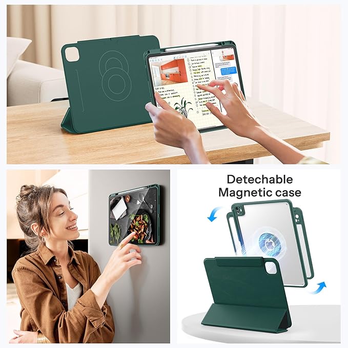 SPARIN Case for iPad Pro 13 inch 2024-M4 with Pencil Holder, Detachable Magnetic Hybrid Protective Case, Portrait/Landscape Stand, Durable Protection, Auto Wake/Sleep -Forest Green