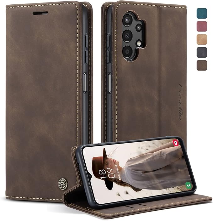 for Samsung Galaxy A13 4G/5G Case, Flip Wallet Leather Case with Card Holder Magnetic Closure Shockproof Kickstand Protective Phone Cases Cover for Samsung Galaxy A04s,Coffee