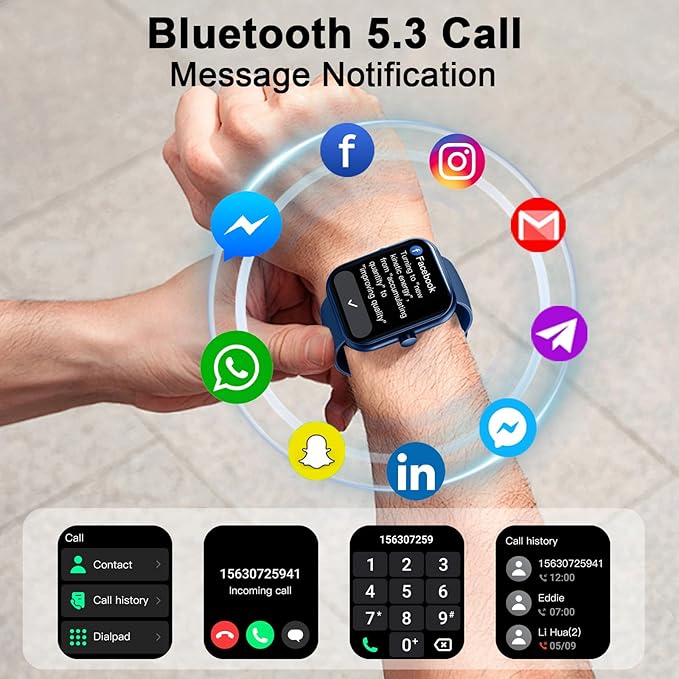 Smart Watch for Men Women (Answer/Make Calls), 1.96" HD Fitness Smartwatch 2025, 110+ Sports Modes, Heart Rate/Sleep/Spo2 Monitor, IP68 Waterproof Step Counter, Activity Tracker for Android iOS, Blue