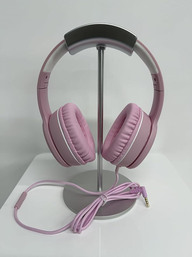 RORSOU R10 Over-Ear Headphones with Microphone, Lightweight Folding Stereo Bass Headset with 1.5M No-Tangle Cord, Portable Wired Headphones for Smartphone Tablet Computer MP3 / 4 (Pink)
