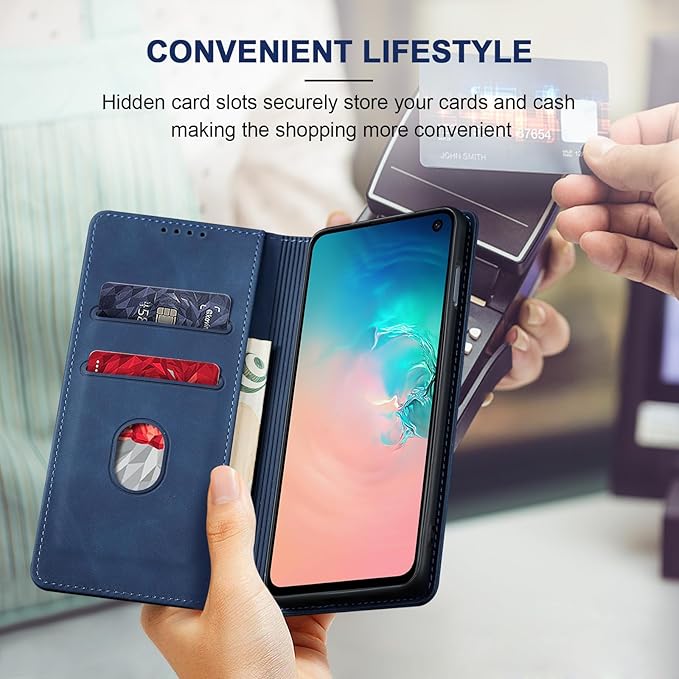 Jasonyu Flip Wallet Case for Samsung Galaxy S10e,Leather Magnetic Folio Cover with Card Holder,Kickstand - TPU Shockproof Durable Protective Phone Case,Blue