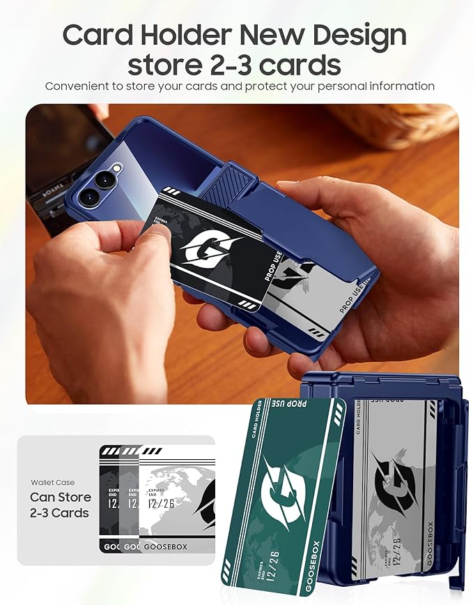 for Samsung Galaxy Z Flip 7 Case Wallet RFID Card Holder&Hinge Protection&HD Screen Protector, Full Body Shockproof Cover for Galaxy Z Flip 7(Blue)