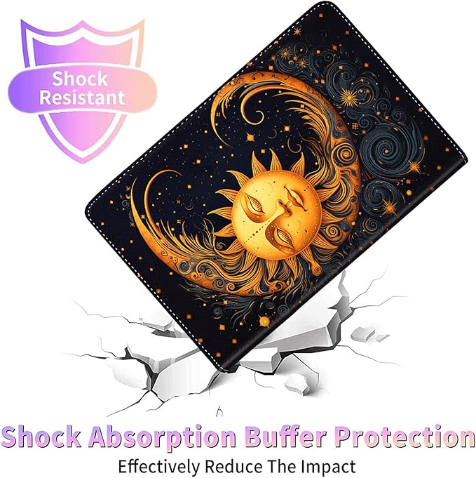 Case for Galaxy Tab A9 Plus ， Auto Sleep/Wake Multi-Angle Viewing Slim Folio Stand Cover for Samsung Galaxy Tab A9+/A9 Plus 11 Inch 2023 (SM-X210/X216/X218), Golden Sun Moon