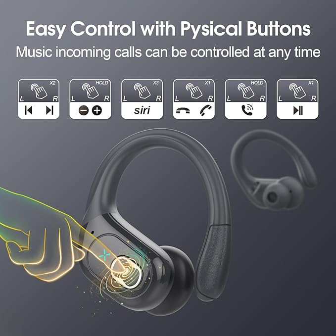 Wireless Earbuds 75hrs Bluetooth 5.4 Headphone Sport, 2025 Bluetooth Earbuds Stereo Deep Bass Over Ear Bud with Earhooks, ENC Noise Cancelling Mic, IPX7 Waterproof Earphone, Iron Gray
