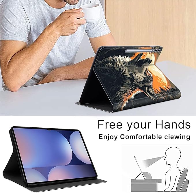 Case for Samsung Galaxy Tab S10 Ultra/Galaxy Tab S9/S8 Ultra 14.6-Inch, Slim PU Leather Stand Cover with Auto Wake/Sleep, Multi-Angle Viewing & Shockproof, Wolf Howling