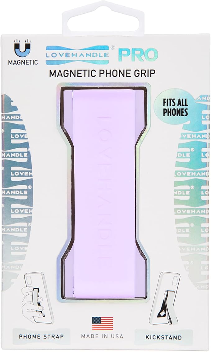 LOVEHANDLE PRO Premium Phone Grip - Silicone Phone Strap - Magnetic Phone Mount and Kickstand for Smartphone and Tablet - Lavender Glow Silicone
