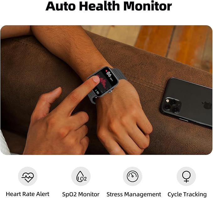 Smart Watch for Women Men, Answer/Make Call, Alexa Built-in, 1.8“ Fitness Tracker with 100 Sport Modes, Heart Rate, Blood Oxygen, Sleep Monitor, Fit for Android and iPhone, IP68 Waterproof