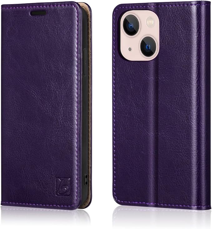 Belemay Compatible with iPhone 14 Plus Wallet Case-Genuine Leather Flip Phone Case-RFID Blocking Card Holder-Shockproof TPU Shell Folio Cover Women Men Compatible with iPhone 14 Plus (6.7-inch) Purple