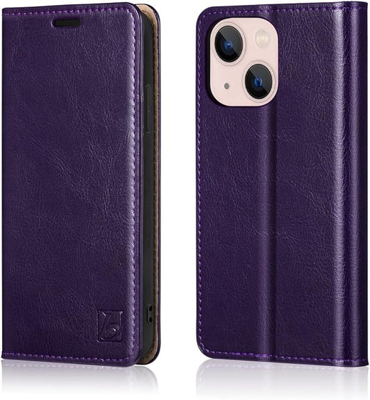 Belemay Compatible with iPhone 14 Plus Wallet Case-Genuine Leather Flip Phone Case-RFID Blocking Card Holder-Shockproof TPU Shell Folio Cover Women Men Compatible with iPhone 14 Plus (6.7-inch) Purple