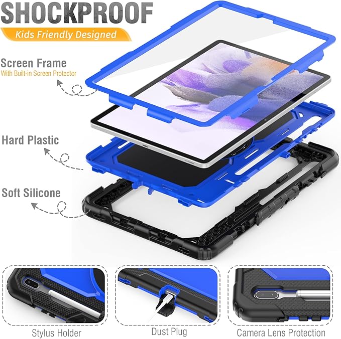 HXCASEAC Case for Samsung Galaxy Tab S7 FE 5G 12.4 inch, Protective with Screen Protector/Hand Strap/S Pen Holder, Heavy Duty Design for Samsung Galaxy S7 FE Tablet Case - Blue