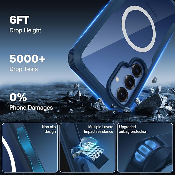 CENHUFO Magnetic Privacy for Samsung Galaxy S25 Plus Case, Full Body Phone Case with Built-in 9H Tempered Glass Privacy Screen Protector and Camera Lens Cover, Shockproof Protective Bumper - Blue