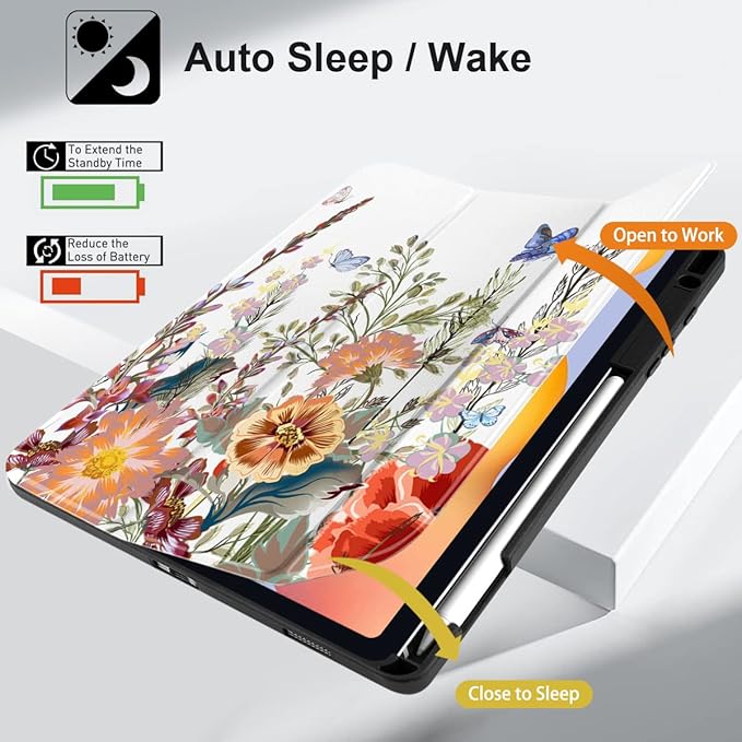 DONGKE Case for Samsung Galaxy Tab S6 Lite 10.4 Inch 2024/2022/2020, Trifold Stand + S Pen Holder + Auto Wake/Sleep + Soft TPU Protective Stand Back Cover, Floral