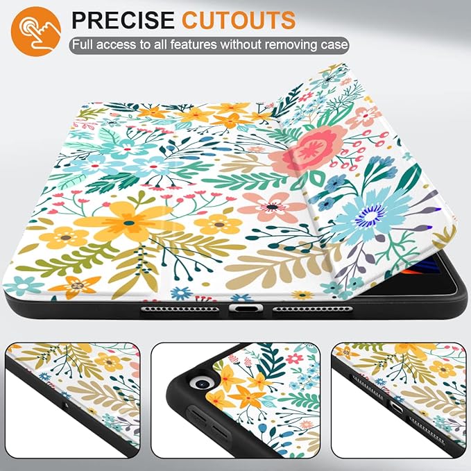 DONGKE Case Compatible with iPad 10.2 Inch 2021 2020 2019 iPad 9th/8th/7th Generation with Pencil Holder, Slim Stand Protective Case with Soft TPU Back, Auto Sleep/Wake Cover, Colorful Floral