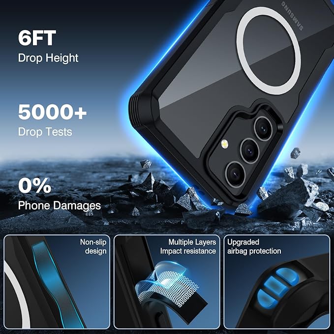 CENHUFO Magnetic for Samsung Galaxy S24 Case, Privacy Phone Cover with Built-in Anti Peep Privacy Screen Protector and HD Camera Lens Protective, Full Body Shockproof Double Sided Bumper - Black