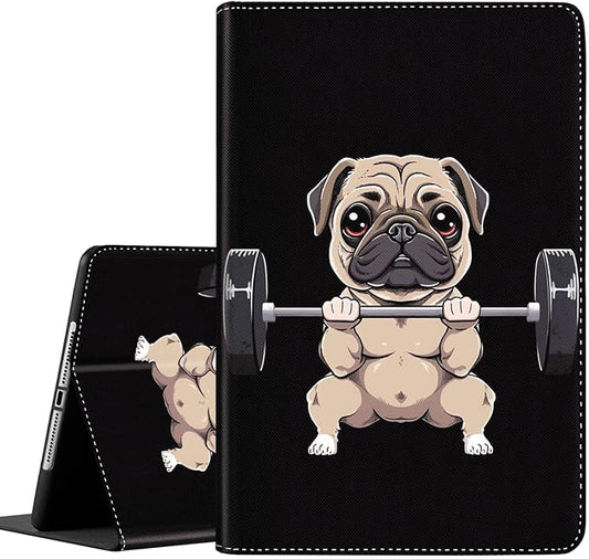 Case for Galaxy Tab A9 Plus ， Auto Sleep/Wake Multi-Angle Viewing Slim Folio Stand Cover for Samsung Galaxy Tab A9+/A9 Plus 11 Inch 2023 (SM-X210/X216/X218), Pug Dog Weightlifting