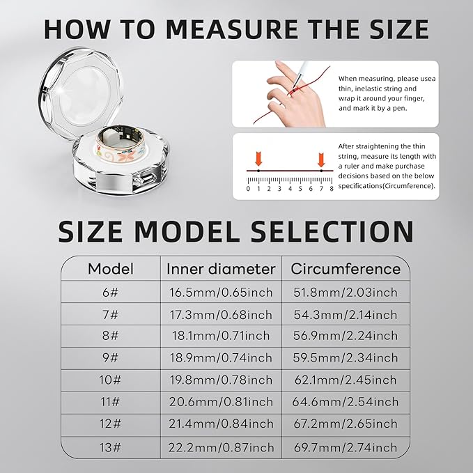 Smart Ring Health Tracker, for men and women, equipped with heart rate monitor, sleep tracker, 8 exercise modes, step counter, 5-7 days battery life, no subscription fee, IP68 waterproof R18 (7)