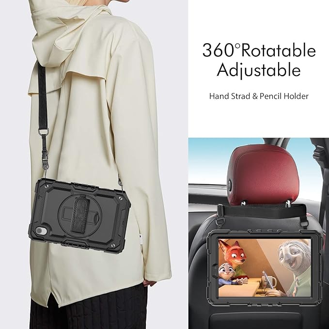 for Lenovo Tab M8 3rd 2022 / M8 (HD/FHD/Smart) 8.0'' (TB-8506FS /8506F TB-8505F / 8505X / 8505FS TB-8705F / 8705N) Case, with Screen Protector, Hand Strap, Shoulder Strap, Rotating Stand Black