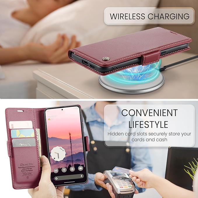 for Pixel 9A Case, Premium PU Leather Wallet Case Flip Cover with [RFID Blocking][Card Holder][Stand Function] Shockproof Protective for Pixel 9A, Red