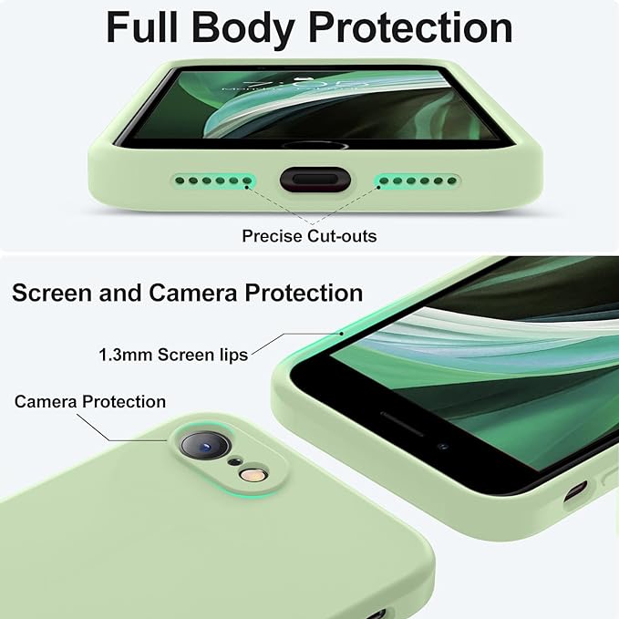 Vooii for iPhone SE Case 2022/3rd/2020,iPhone 8/7 Case, Upgraded Liquid Silicone with [Flat Edges] [Camera Protection] [Soft Anti-Scratch Microfiber Lining] Phone Case for iPhone SE - Matcha