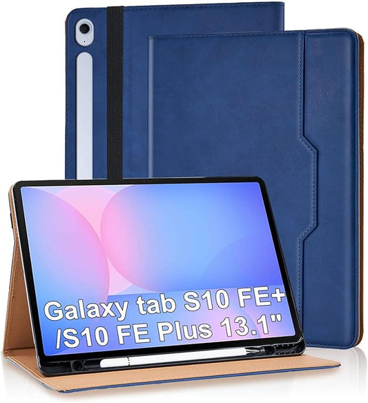 Case for Samsung Galaxy S10 Fe Plus 13.1 inch with S Pen Holder, PU Leather with Hand Strap Folio Flip Cover for Galaxy S10 FE+ with Pockets Auto Sleep/Wake for Man Woman, Blue