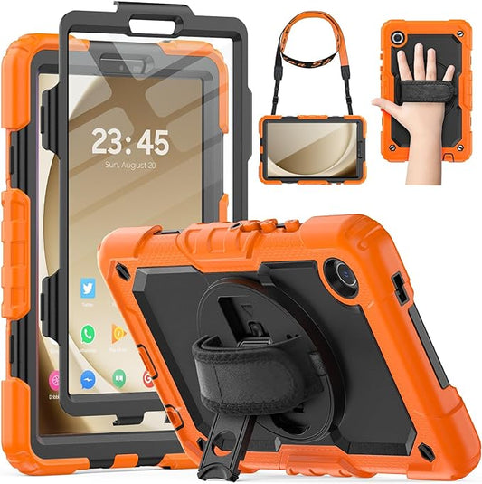 HXCASEAC Case for Samsung Galaxy Tab A9 8.7 Inch, Protective with Screen Protector/Hand Strap/Pen Holder, Sturdy Shockproof for Samsung A9 Tablet Case SM-X110 SM-X115 SM-X117 - Orange