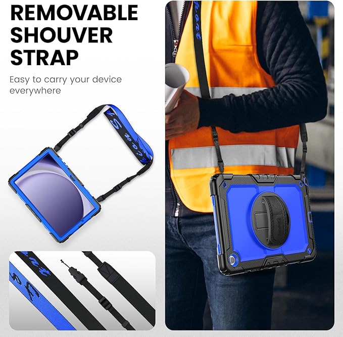 Timecity Case for Samsung Galaxy Tab A9+/ A9 Plus 5G Tablet Case 11'' 2024 SM-X210/X216/X218, Full-Body Protective Case with Screen Protector, 360° Rotating Stand, Hand&Shoulder Strap- Dark Blue