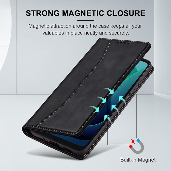 Jasonyu Flip Wallet Case for Moto G 5G (2024),Leather Magnetic Folio Cover with Card Holder,Kickstand - TPU Shockproof Durable Protective Phone Case,Black