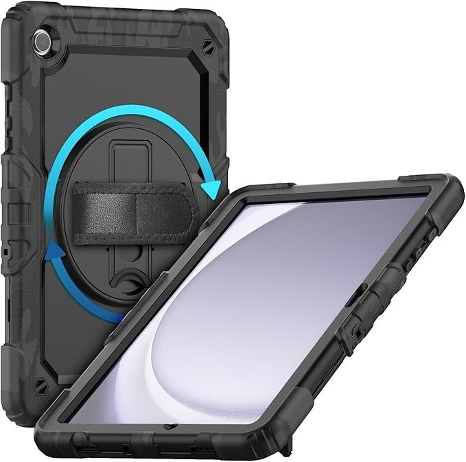 Case for Samsung Galaxy Tab A9+/ A9 Plus Case 11" 2023, Heavy Duty Shockproof Protective Case with Screen Protector, Hand Strap, Shoulder Strap, 360° Rotating Stand Camo Black
