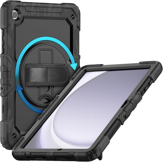 Case for Samsung Galaxy Tab A9+/ A9 Plus Case 11" 2023, Heavy Duty Shockproof Protective Case with Screen Protector, Hand Strap, Shoulder Strap, 360° Rotating Stand Camo Black