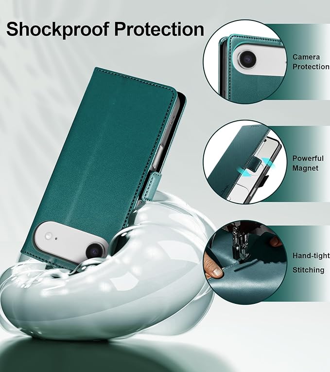 Wallet Flip Case for iPhone 17 Air 5G - [RFID Blocking] Luxury PU Leather Card Holder Magnetic Phone Cover with Kickstand,Shockproof Protective Case,Green