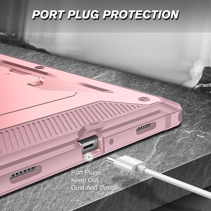 Fintie Shockproof Case for Samsung Galaxy Tab A9 Plus/A9+ 5G 11 Inch 2023 Model (SM-X210/X216/X218), Tuatara Rugged Unibody Hybrid Bumper Kickstand Cover Built-in Screen Protector, Rose Gold