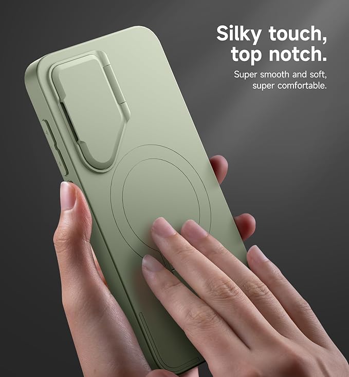 SURITCH for Samsung Galaxy S25 Phone Case, Magnetic Shockproof Bumper Case Slim Protective Cover with Camera Cover & Adjustable Metal Kickstand for Galaxy S25 (2025)-Sage Green