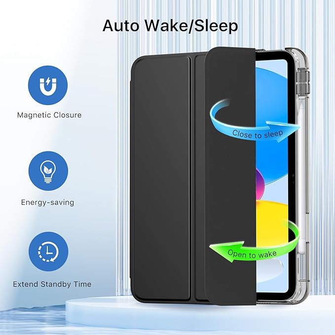 MoKo for iPad (A16) 11th Generation Case 11 Inch 2025, iPad 10th Generation Case 10.9 Inch 2022 with Pencil Holder, Slim Light Trifold Protective Cover with Hard PC Translucent Back Shell, Black